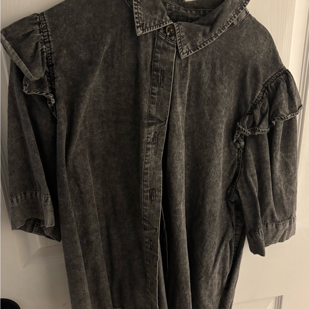 Who What Wear Black Washed Button-Up Shirt